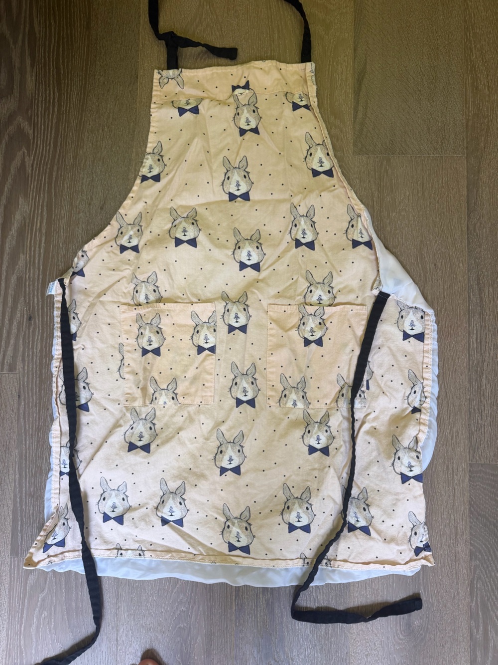 Adult size Apron with rabbits in bow ties pink blue and black